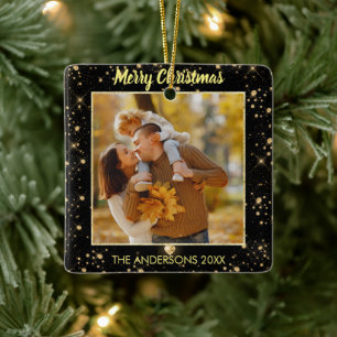 Ornement En Céramique Une photo moderne Sparkling Black Faux Gold Partie
