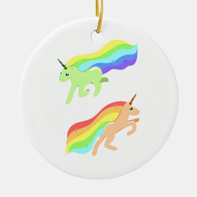 Ornement En Céramique Unicornes arc-en-ciel (Devant)