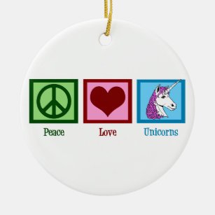 Ornement En Céramique Unicornes Peace Love
