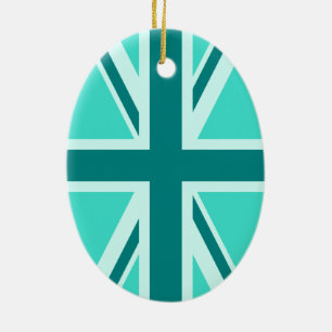 Ornement En Céramique Union Jack 2 turquoise et sarcelle