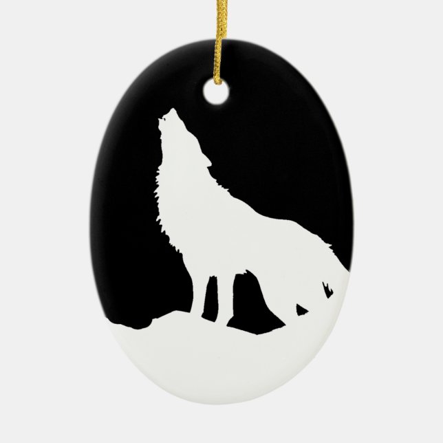 Ornement En Céramique Unique Noir & Blanc Pop Art Wolf Silhouette (Devant)