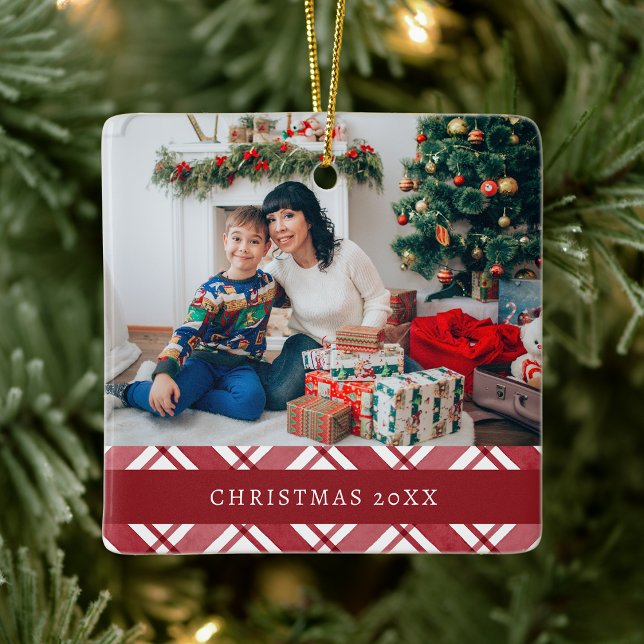 Ornement En Céramique Vacances photo plaid (Plaid Photo Holiday Ceramic Ornament
)