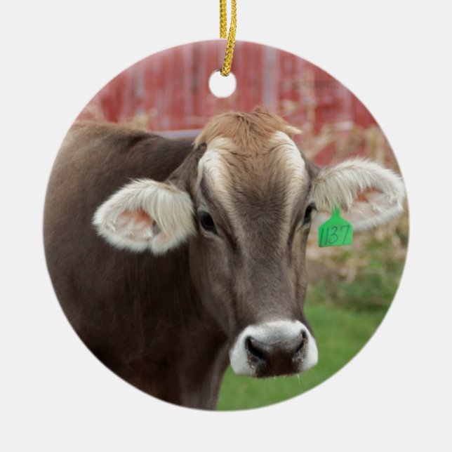 Ornement En Céramique Vache à Suisse Brown (Devant)