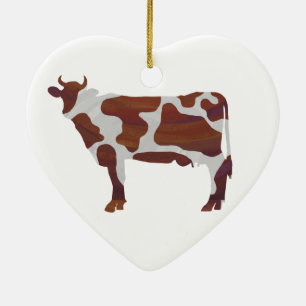 Ornement En Céramique Vache Brown et blanche Silhouette
