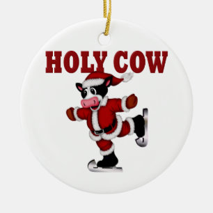 Ornement En Céramique Vache de Noël de patinage