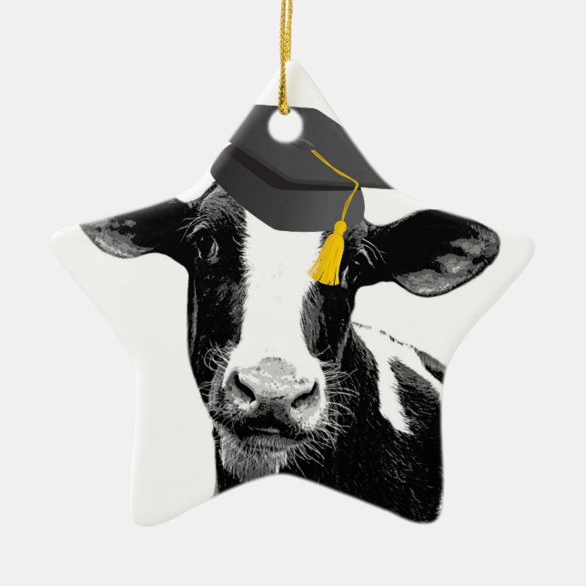 Ornement En Céramique Vache drôle à obtention du diplôme de (Devant)