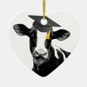 Ornement En Céramique Vache drôle à obtention du diplôme de