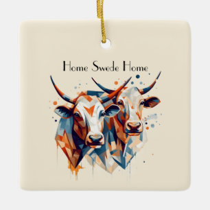 Ornement En Céramique Vaches de Ferme Scandi, personnalisé