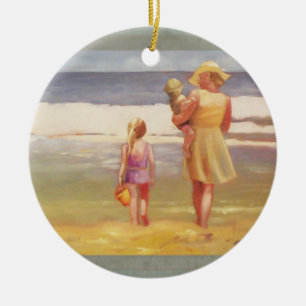Ornement En Céramique Vagues de plage avec enfants et maman