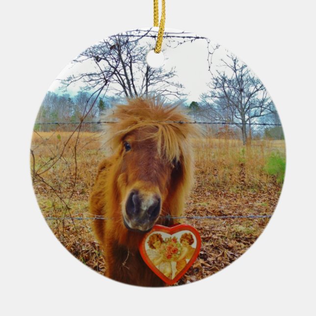 Ornement En Céramique Valentine Heart Miniature Brown Horse (Devant)
