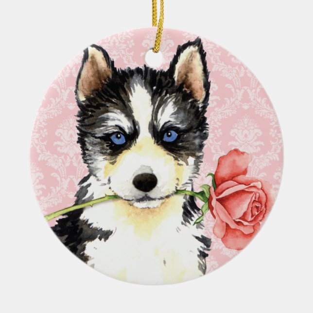 Ornement En Céramique Valentine Rose Husky (Devant)