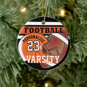 Ornement En Céramique Varsity Orange and Black Football