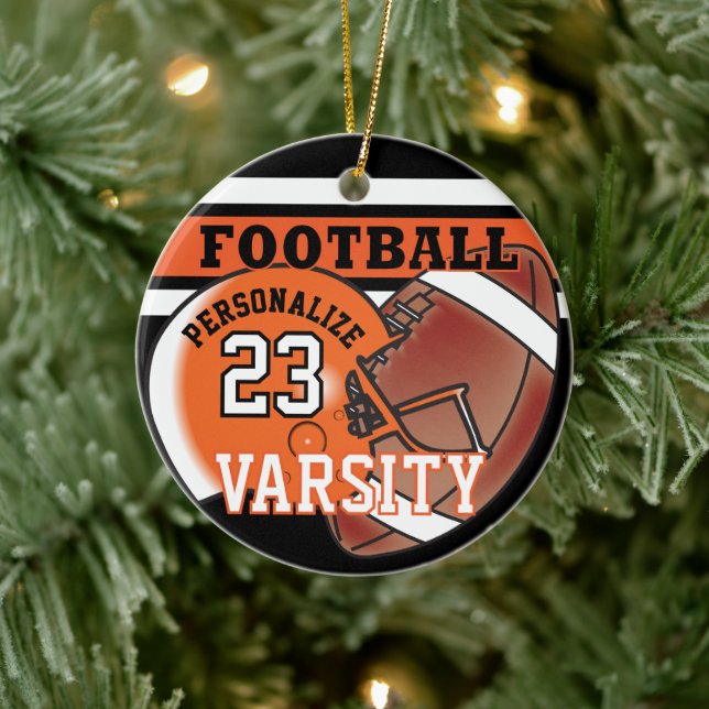 Ornement En Céramique Varsity Orange and Black Football (Arbre)