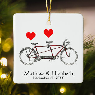 Ornement En Céramique Vélo tandem vintage mignon sur mesure pour mariage
