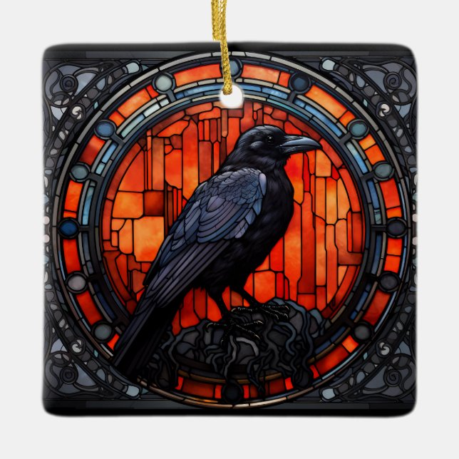 Ornement En Céramique Verre Éffrayant Raven (Devant)