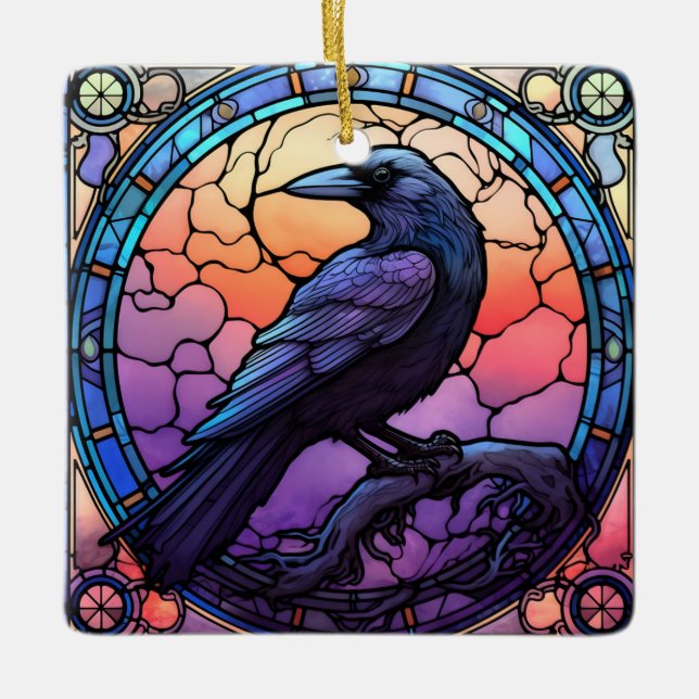 Ornement En Céramique Verre Éffrayant Raven (Devant)