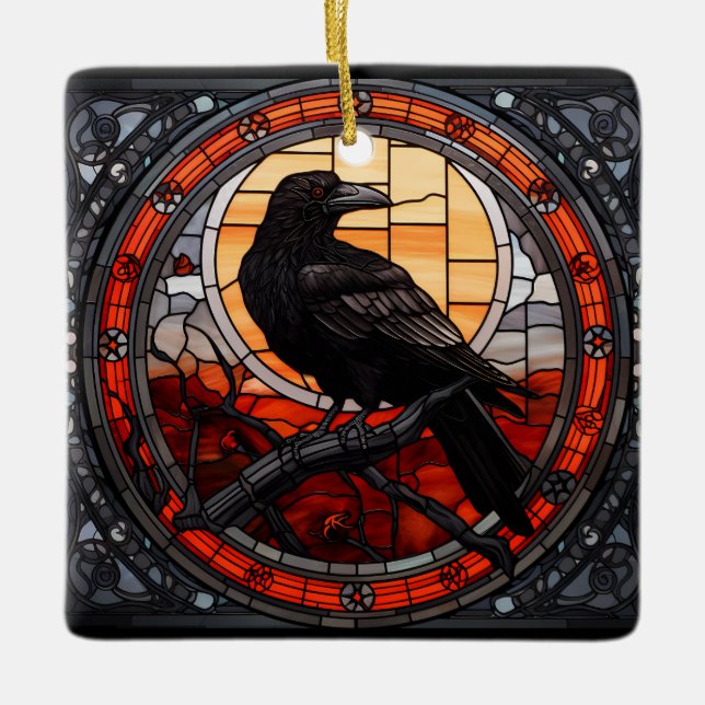 Ornement En Céramique Verre Éffrayant Raven (Devant)