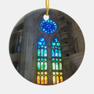 Ornement En Céramique Verre souillé orange et de bleu