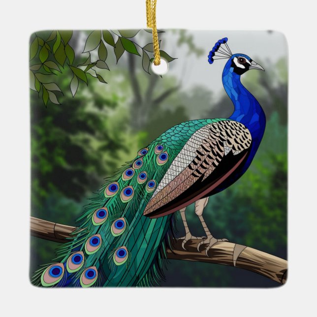 Ornement En Céramique Verre Tiré Art, Verre Tiré Peacock (Devant)