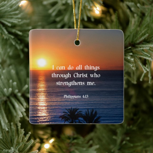 Ornement En Céramique verset biblique, Philippiens 4:13 (Arbre)