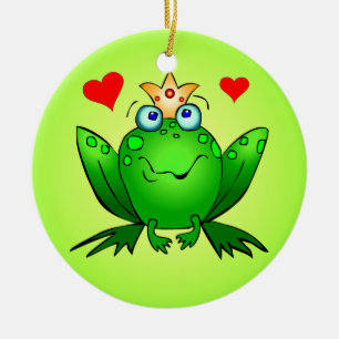 Ornement En Céramique Vert de prince princesse Cartoon Frogs Hearts de