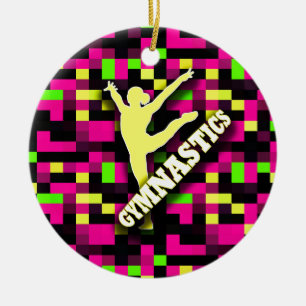Ornement En Céramique Vert jaune rose de gymnastique