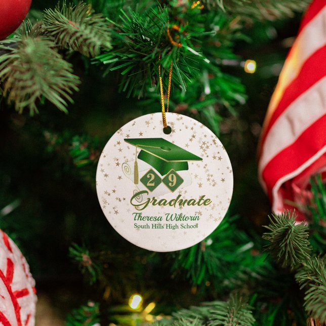 Ornement en céramique verte et or (Green and Gold Graduate Ceramic Ornament)