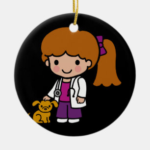 Ornement En Céramique Vétérinaire mignonne fille avec chiot