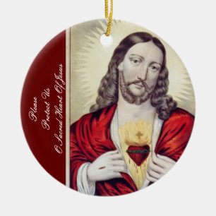 ORNEMENT EN CÉRAMIQUE VEUILLEZ NOUS PROTÉGER DU COEUR SACRÉ DE JÉSUS
