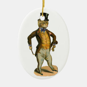 Ornement En Céramique Victorian style cat with top