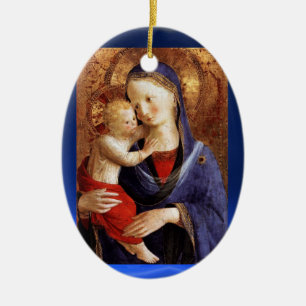 Ornement En Céramique VIERGE AVEC ENFANT, Sapphire Bleu