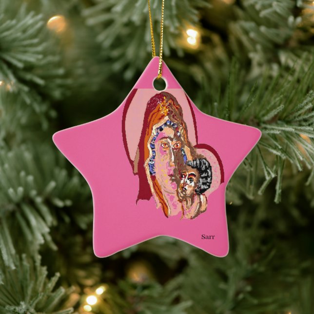 Ornement en céramique Vierge Marie avec bébé Jésus (Arbre)