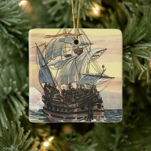 Ornement En Céramique Vieux bateau pirate, galion naviguant sur l'océan