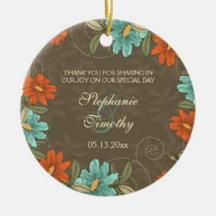 Ornement En Céramique Vintage chic aqua orange crème photo mariage