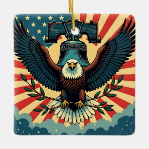 Ornement En Céramique Vintage et rustique 4 juillet Aigle Cloche de la L