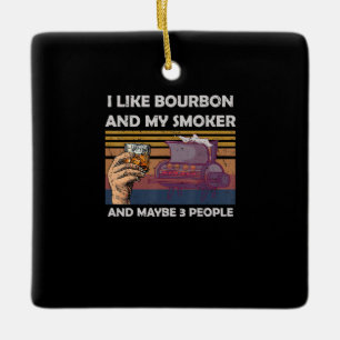 Ornement En Céramique Vintage J'Aime Bourbon Mon Fumeur 3 Personnes Cade