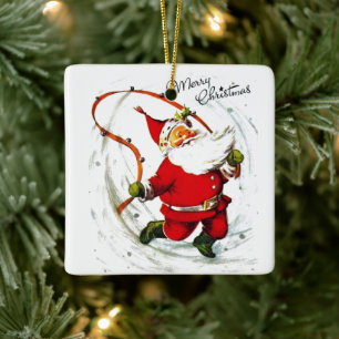 Ornement En Céramique Vintage Noël Père Noël Jump Roping