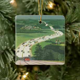 Ornement En Céramique Vintage Pittoresque American Highways, Cars Road T