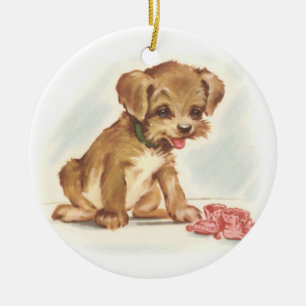 Ornement En Céramique Vintage Puppy admire de nouvelles chaussures pour 