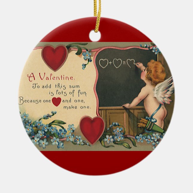 Ornement En Céramique Vintage Saint Valentin, Cherub Enseignant (Devant)