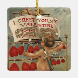Ornement En Céramique Vintage Saint-Valentin victorienne, Cupidon et Coe
