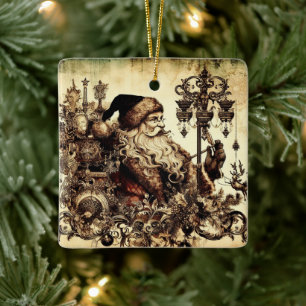 Ornement En Céramique Vintage Sepia Santa Claus