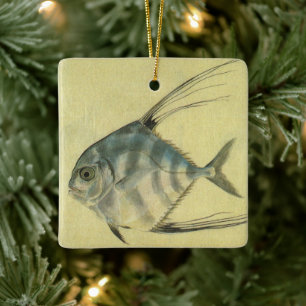 Ornement En Céramique Vintage Threadfin Trevally, Pompano Africain Poiss