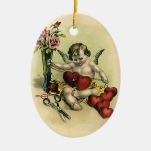 Ornement En Céramique Vintage Victorien Valentine's Day Angel Seamstress