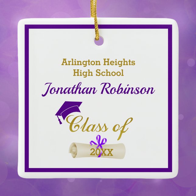 Ornement en céramique violet Casquette et diplôme (Créateur téléchargé)