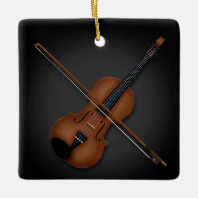 Ornement En Céramique Violon & Bow Elegant Classical Music 2 faces Noir (Devant)