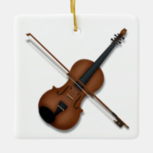 Ornement En Céramique Violon & Bow Élégant Musique Classique 2 Côtés