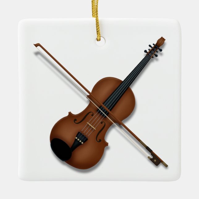 Ornement En Céramique Violon & Bow Élégant Musique Classique 2 Côtés (Devant)