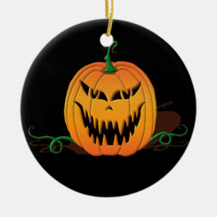 Ornement En Céramique Visage effrayant de citrouille de Halloween