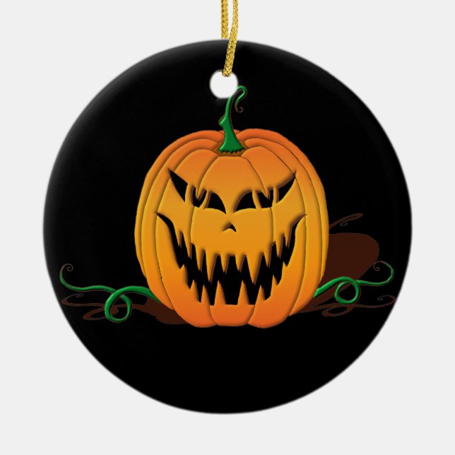 Ornement En Céramique Visage effrayant de citrouille de Halloween (Devant)
